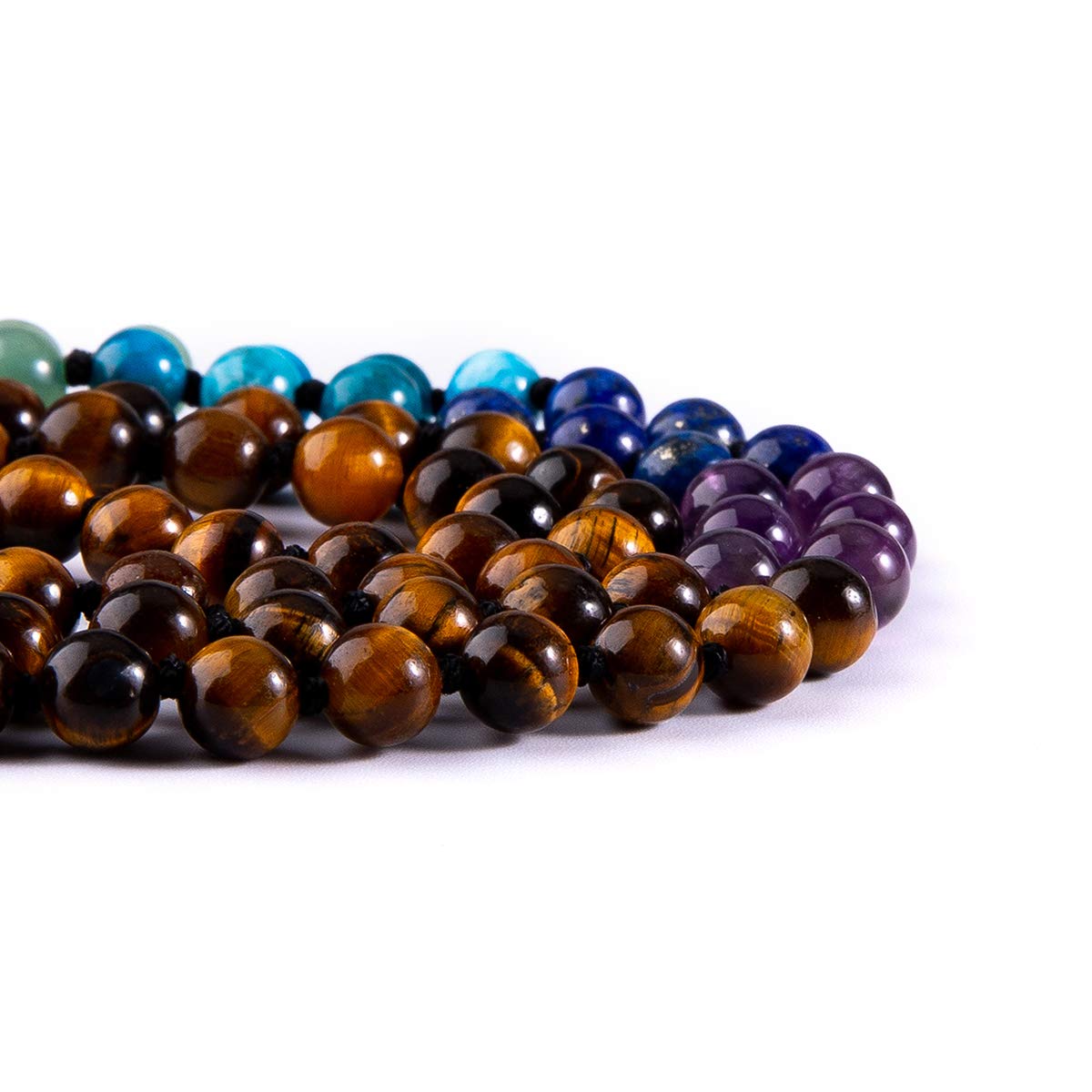 108 Mala Beads Necklace Tree of Life 7 Chakra Wrap Bracelet Real Healing Gemstone Yoga Meditation Hand Knotted Mala Prayer Bead Necklace (6mm / Tiger Eye Stone)