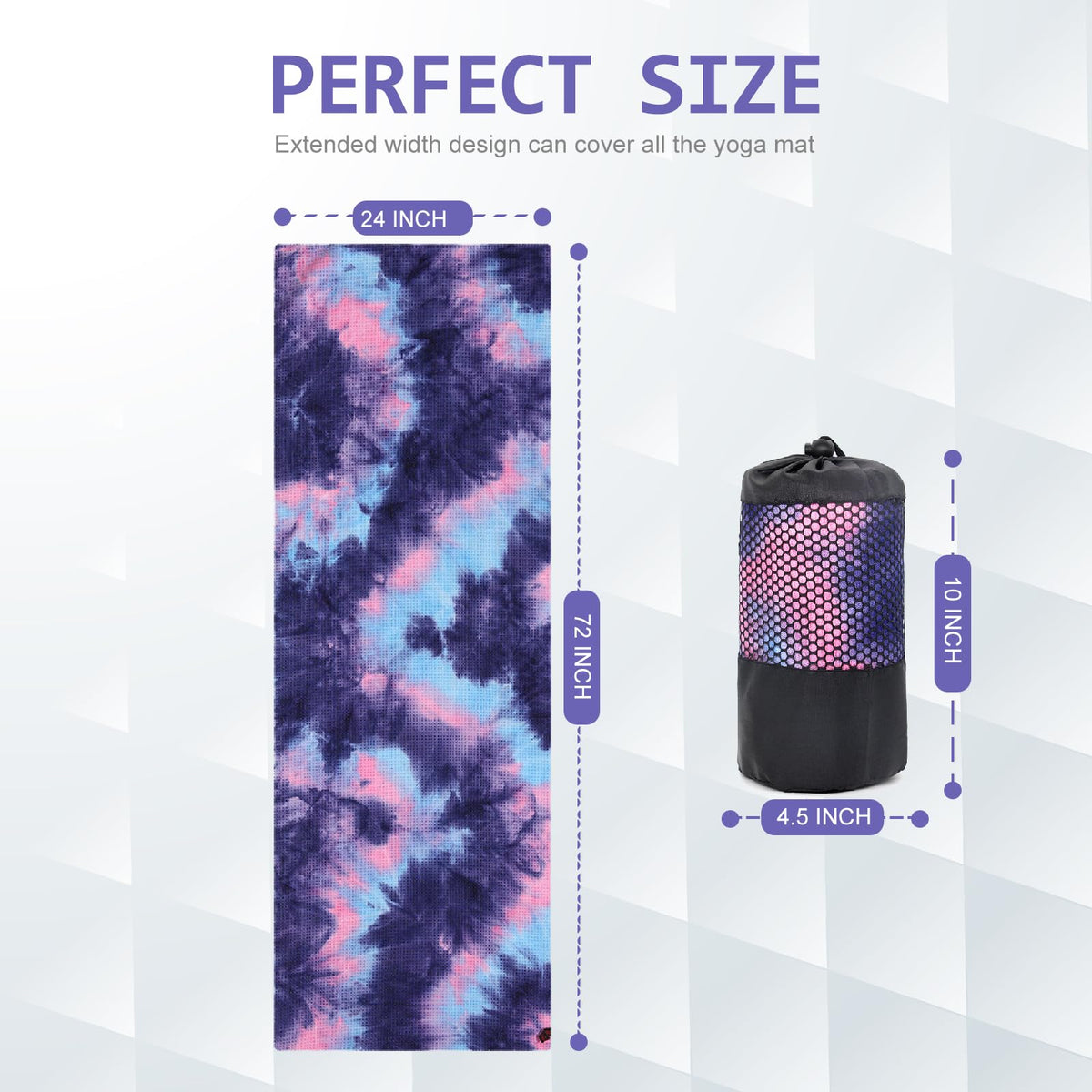 Yoga Towel Hot Yoga Mat Towel with Grip Dots Sweat Absorbent Non (Purple & Blue / 72" x 24")