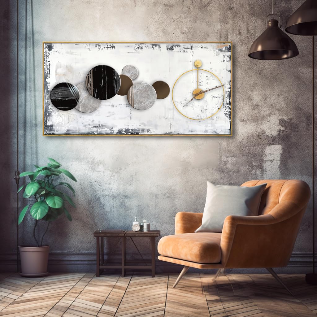 46Clock Wall Art Modern Canvas Painting Framed Decor 30"x60" (58"L x 29"W / Simple 01)