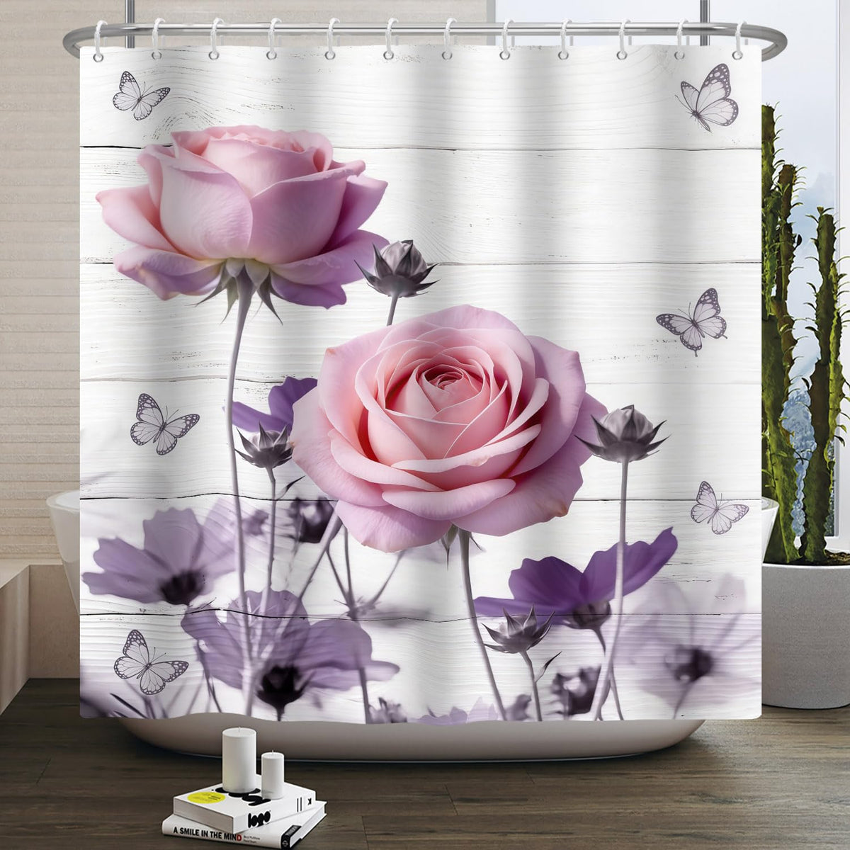 Floral & Butterfly Shower Curtain 71"x74" (Purple Rose)