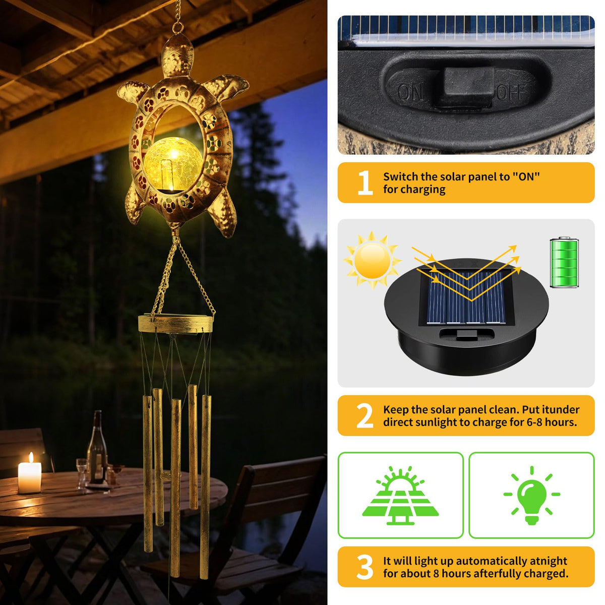 Solar Turtle Wind Chimes (Turtle)