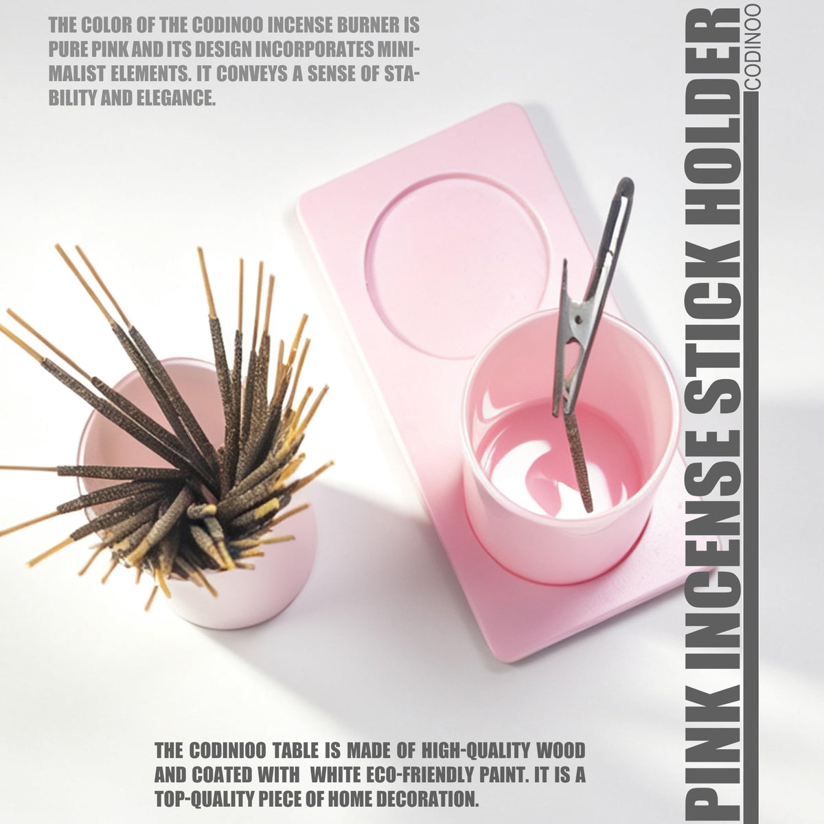 2 in 1 Incense Holder for Sticks (Solid Pink / 2 tall glass)