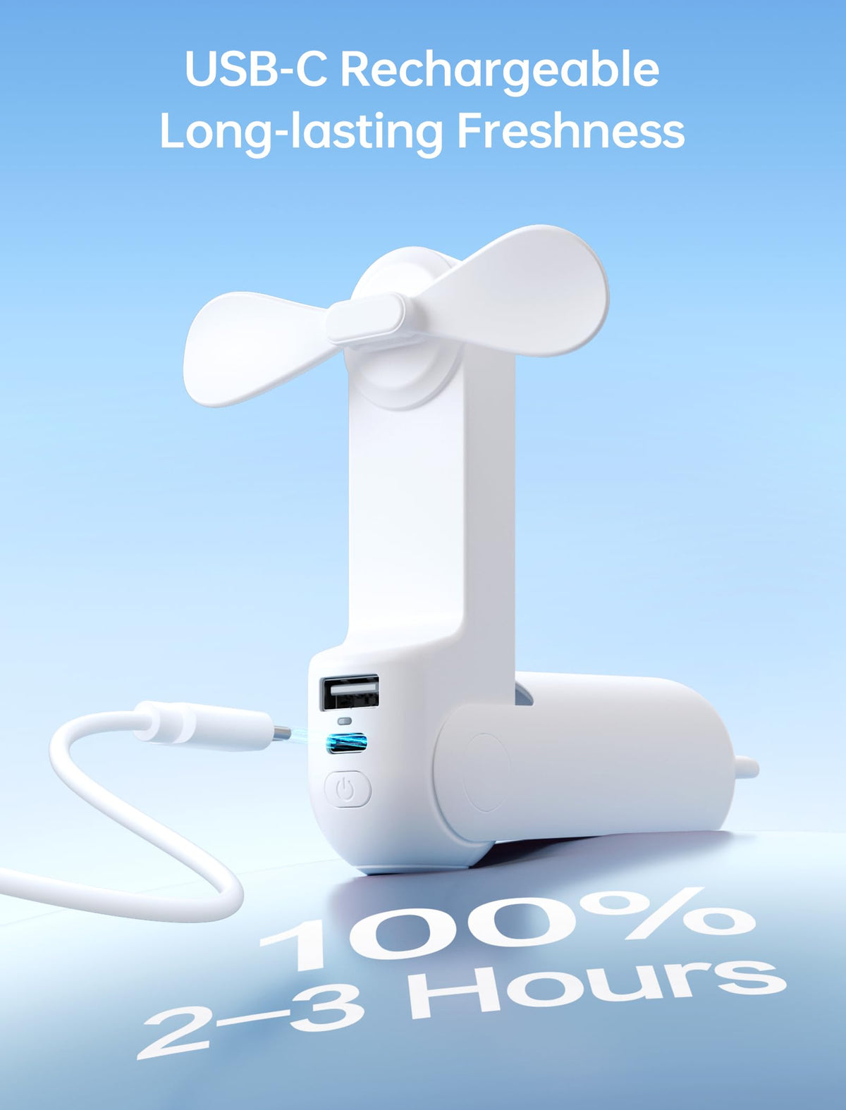 3 IN 1 Portable Fan with Power Bank & Flashlight Featured (White)