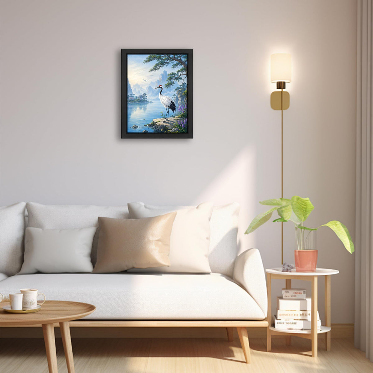 Red Crowned Crane Decor Wall Art (Wall Art Framed 18 / 16"L x 12"W)