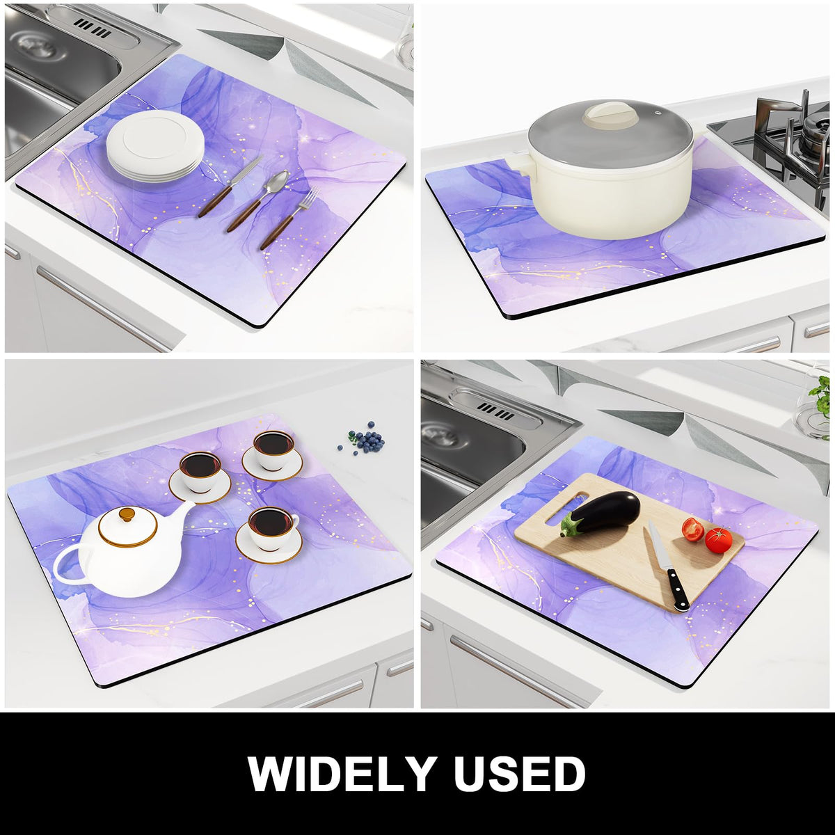 Dish Drying Mat for Kitchen Counter (Purple Marble / 16" x 18")