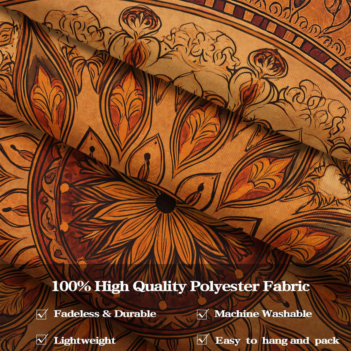 Warm Tone Floral Mandala Tapestry (90"L x 70"W / Black)
