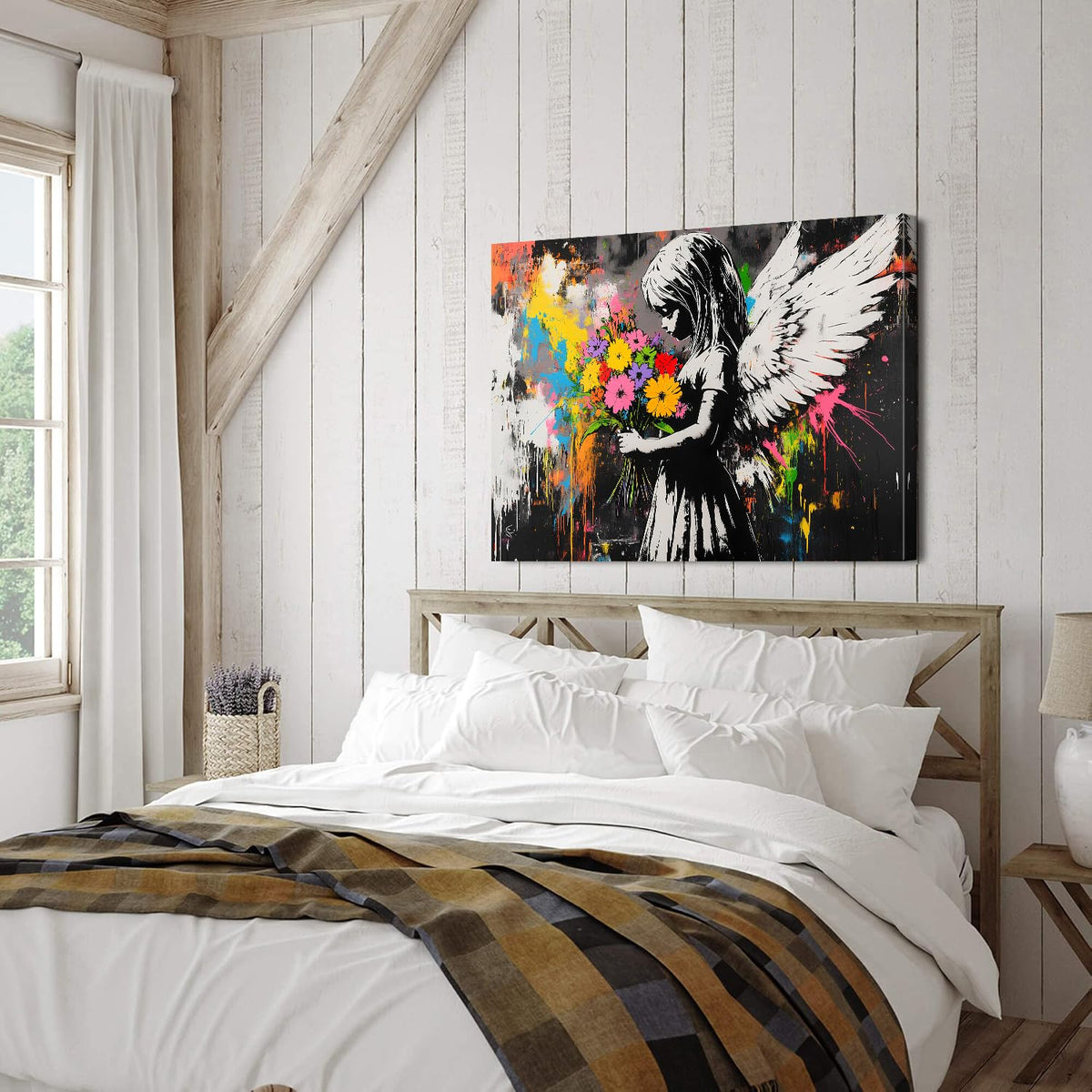 Abstract Graffiti Banksy Canvas Wall Art Banksy Angel Girls Decor Colorful Street Prints Picture Painting for Living Room Bedroom Pop Art Poster Modern Aesthetic Artwork Home Decoration 24x36” (36"L x 24"W / BANKSY)