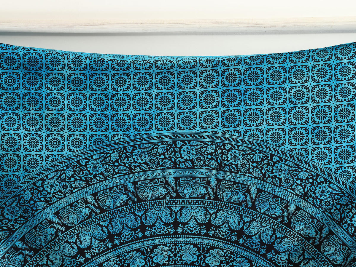Mandala Hippie Tie dye Psychedelic Elephant Tapestry Wall Hanging (60"L x 54"W / Tarqouise)