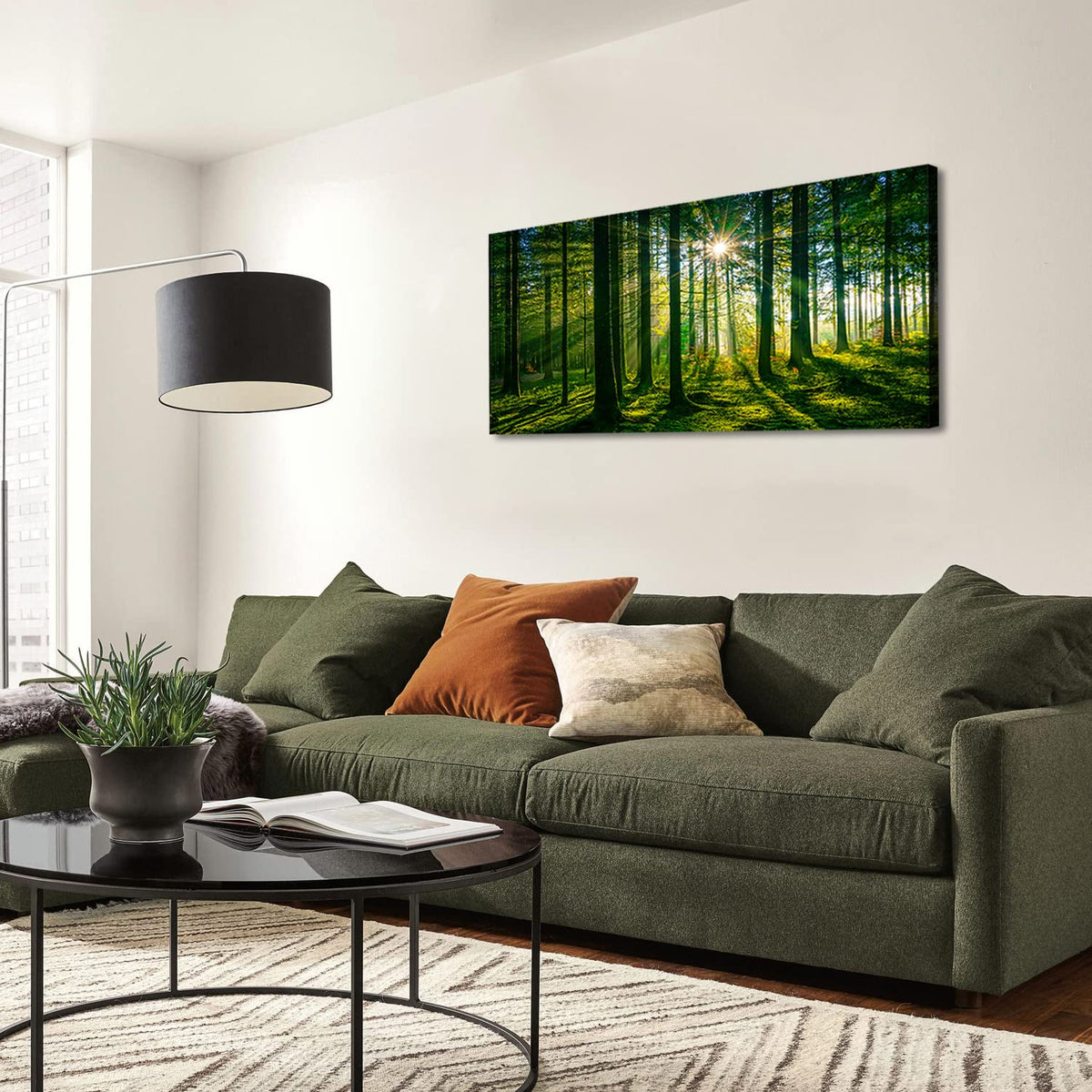 Green Forest Canvas Wall Art Sunshine Forest Pictures Wall Decor Nature Sunlight Scenic Painting Poster Spring Forest Trees Prints Artwork for Living Room Bedroom Office Home Decorations 20x40 (40"L x 20"W / Green Forest)