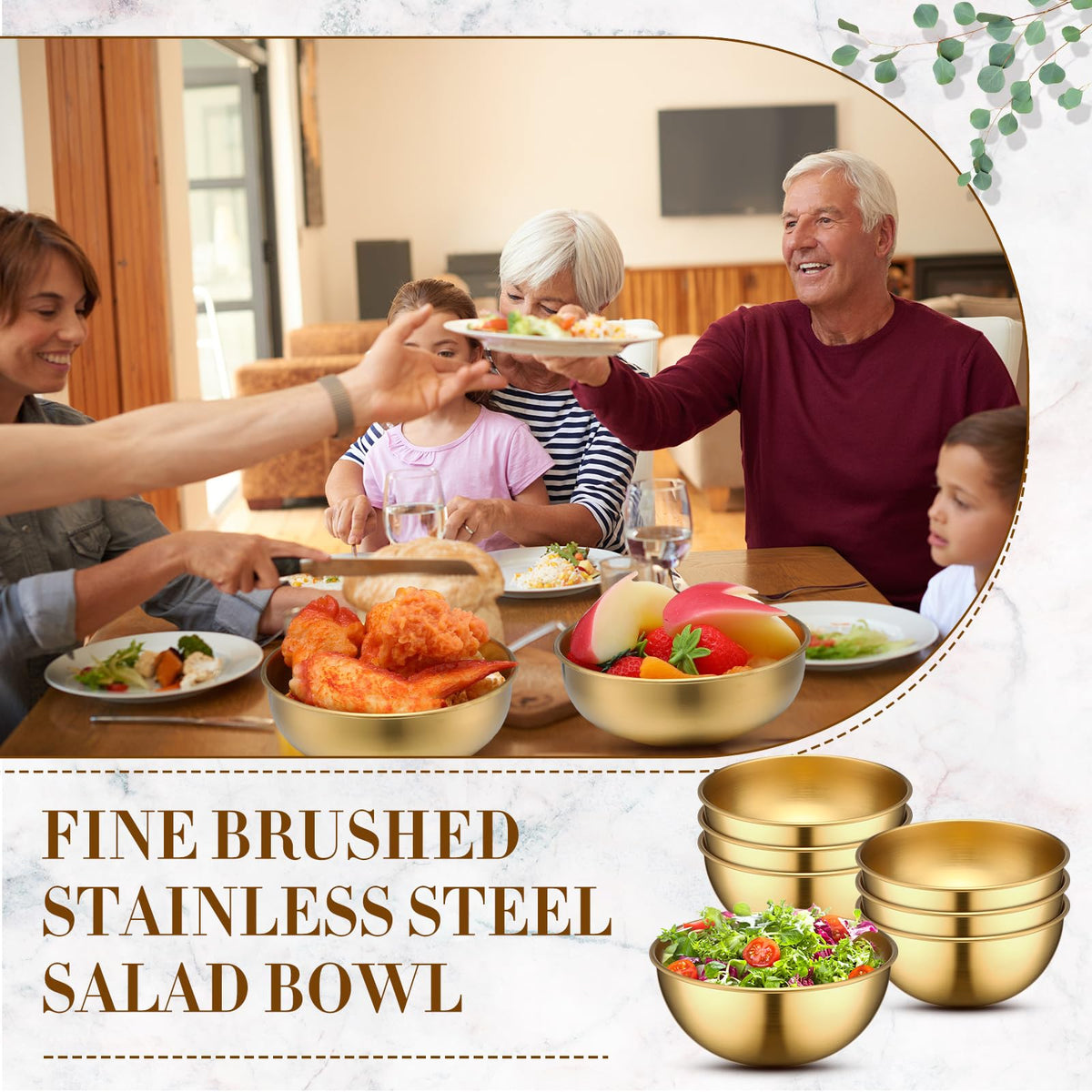 10 Pcs 4.7 Inch Gold Bowls Stainless Steel Salad Mixing Bowls (4.7 Inch / Gold)