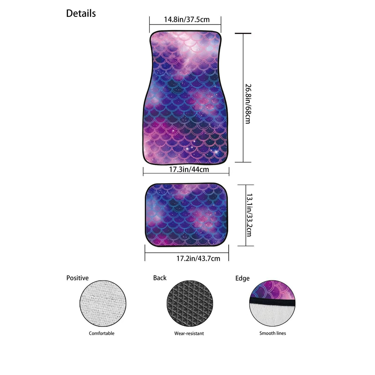 Mermaid Scales Cars Floor Mats Blue Automotive Floor Mats Universal 4 Piece Car Carpet Mat Set Non Slip Rubber Automotive Foot Mat Washable Mermaid Scales Car Accessories (Blue Mermaid Scales)
