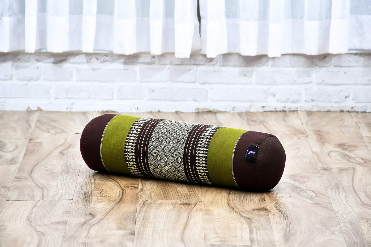 Yoga Bolster 20 x 6 x 6 inches Kapok Roll for Meditation & Massage (Sf20 - Brown, Green)