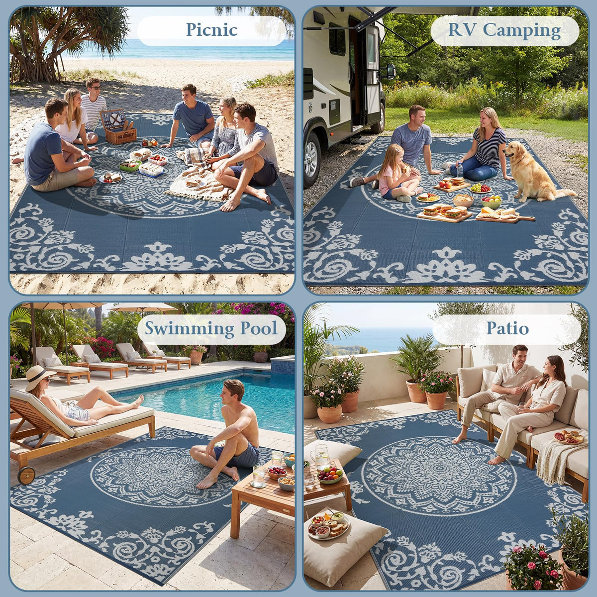Outdoor Rug Waterproof 6x9 ft (Blue / 6' x 9' (Rectangular))
