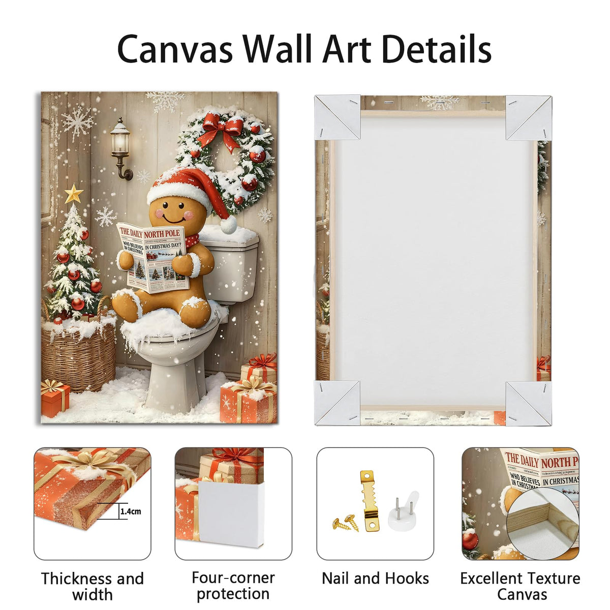 Funny Christmas Gingerbread Man Canvas Wall Art 16"x24" (Humor Gingerbread / 24"L x 16"W)