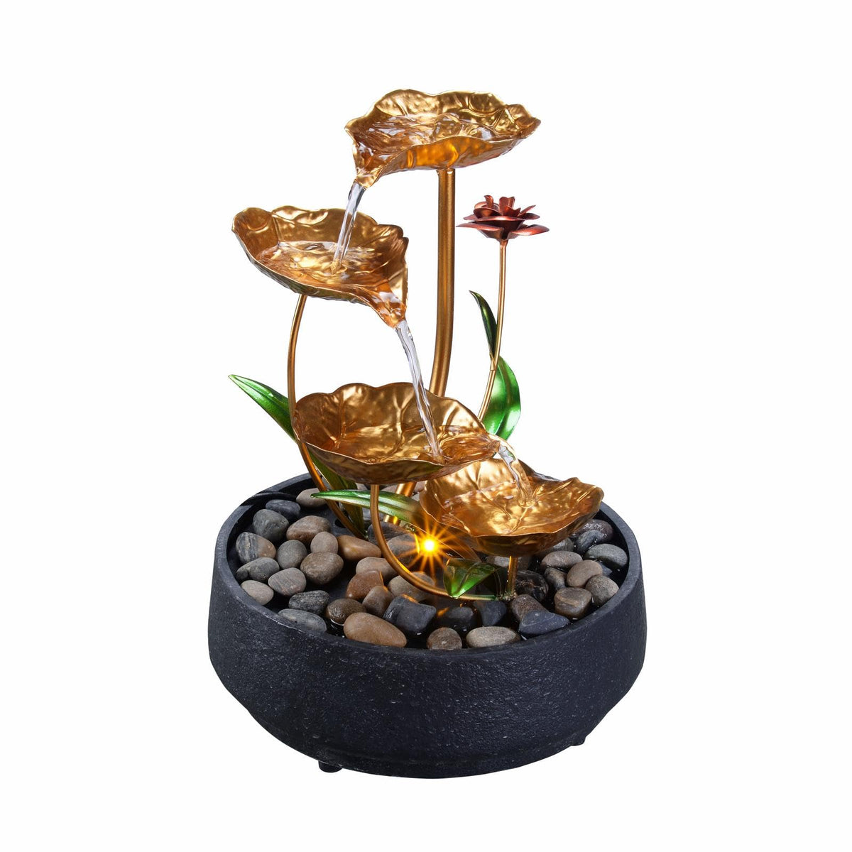 Tabletop Water Fountain Metal Lotus Circulating Fountain (Antique Gold)