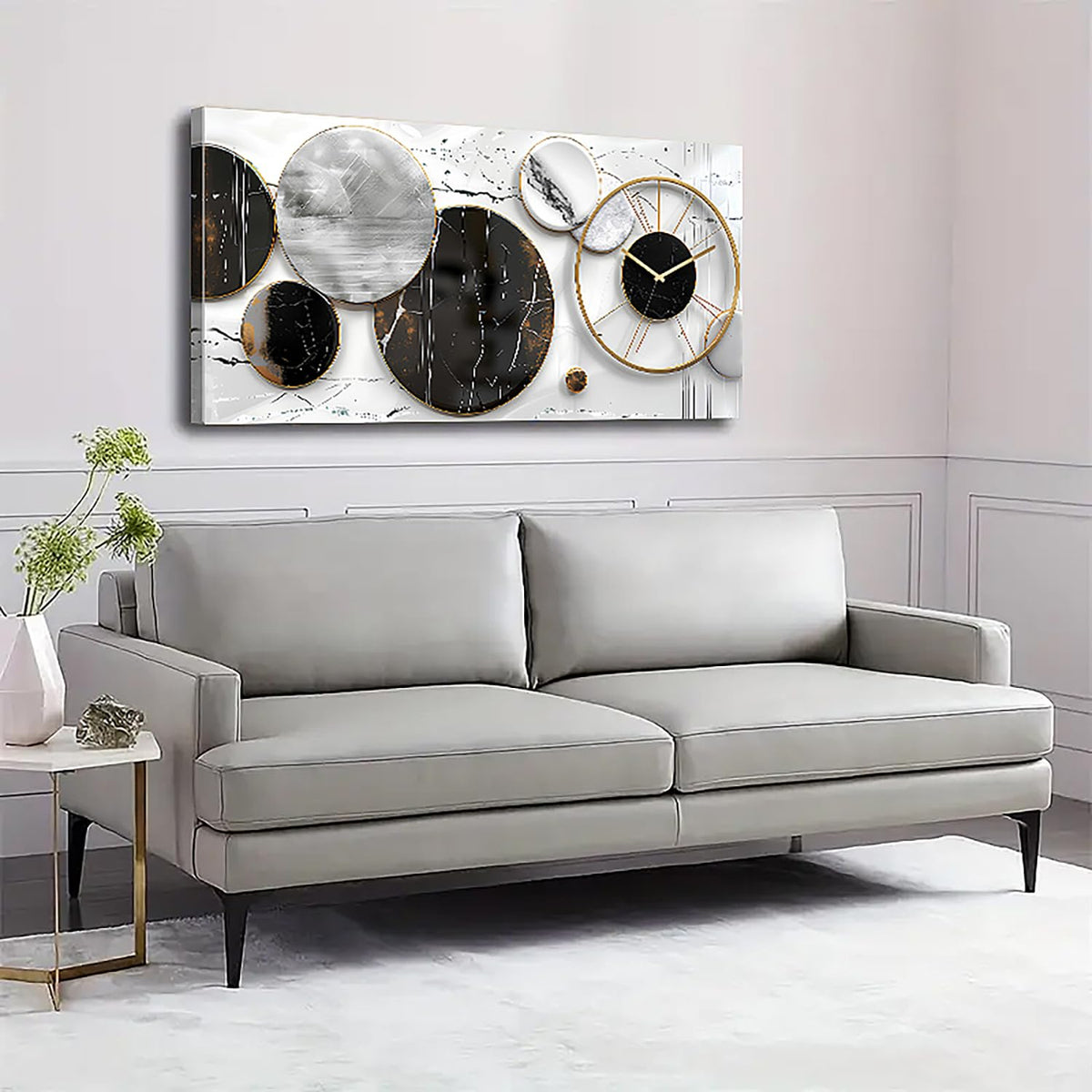 Modern Abstract Canvas Wall Art for Living Room Home Office Decor Black and White Gray Picture for Wall Decor Geometric Texture Marble Painting Clocks Prints Poster Artwork Decorations 20x40” (40"L x 20"W / ABSTRACT01)