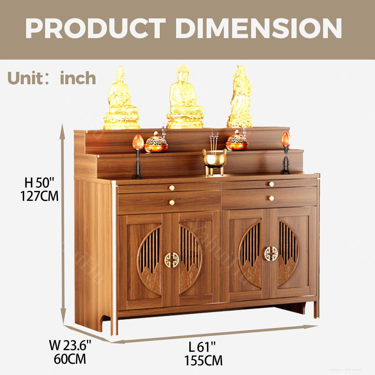 Personal Shrine Altar Table (Cherry / 61"Lx23.6"Wx50"H)