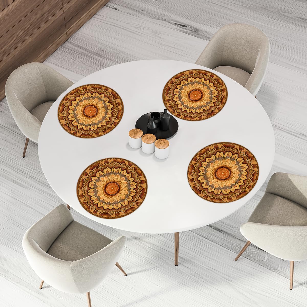 Mandala Woven Placemats Round Placemats Set of 4 Festival Party (A 011 / 4 pieces)