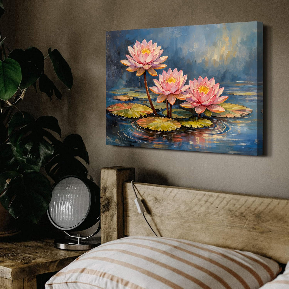 Watercolor Lotus Wall Art Zen Wall Decor Colorful Flower Pictures for Bathroom Spa Room Abstract Blossom Floral Canvas Paintings Meditation Posters Nature Serene Artwork Yoga Home Decorations 16x24” (24"L x 16"W / Lotus Scene)