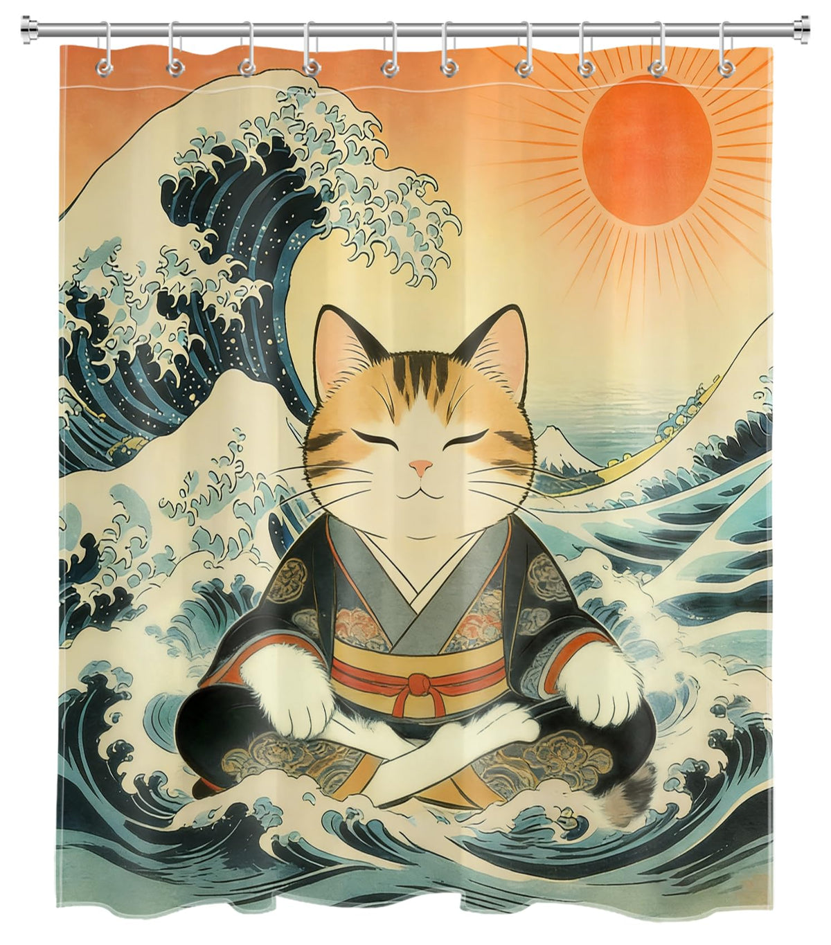 Japanese Cat Shower Curtain for Bathroom (Blue / 60"W x 72"L (Pack of 1))