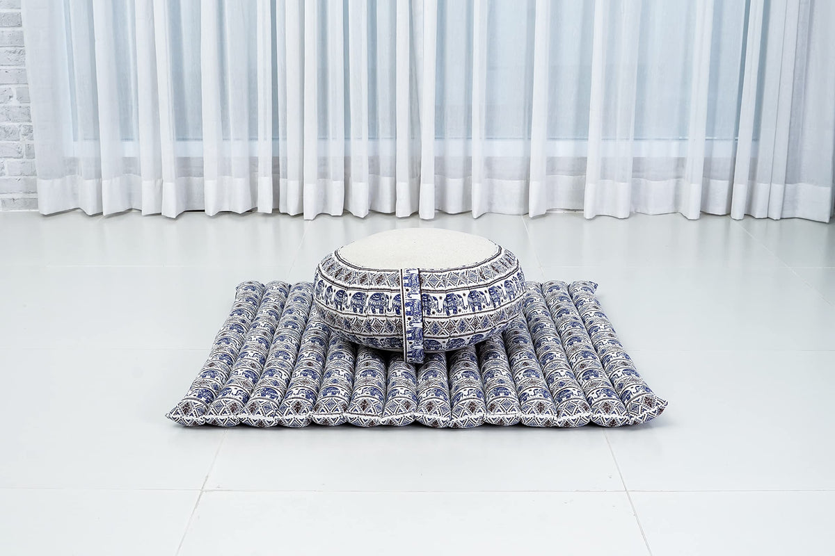 Meditation Cushion Zafu & Zabuton Set 28 x 28 inches Kapok Zazen (El1 - Blue)