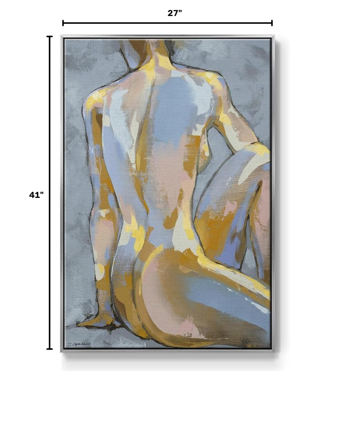 Canvas Glam Wall Art Home Paintings & Prints Elegant Lady Posing Portrait Abstract Silver Floater Frame Decorations for Office Kitchen Living Room (41"L x 27"W / Grey Maiden II)
