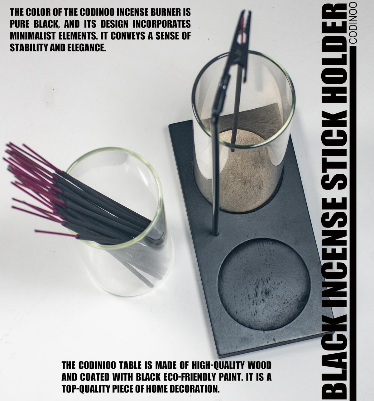 2 in 1 Incense Holder for Sticks Incense Burner Holder with Storage (Black / 2 tall glass)