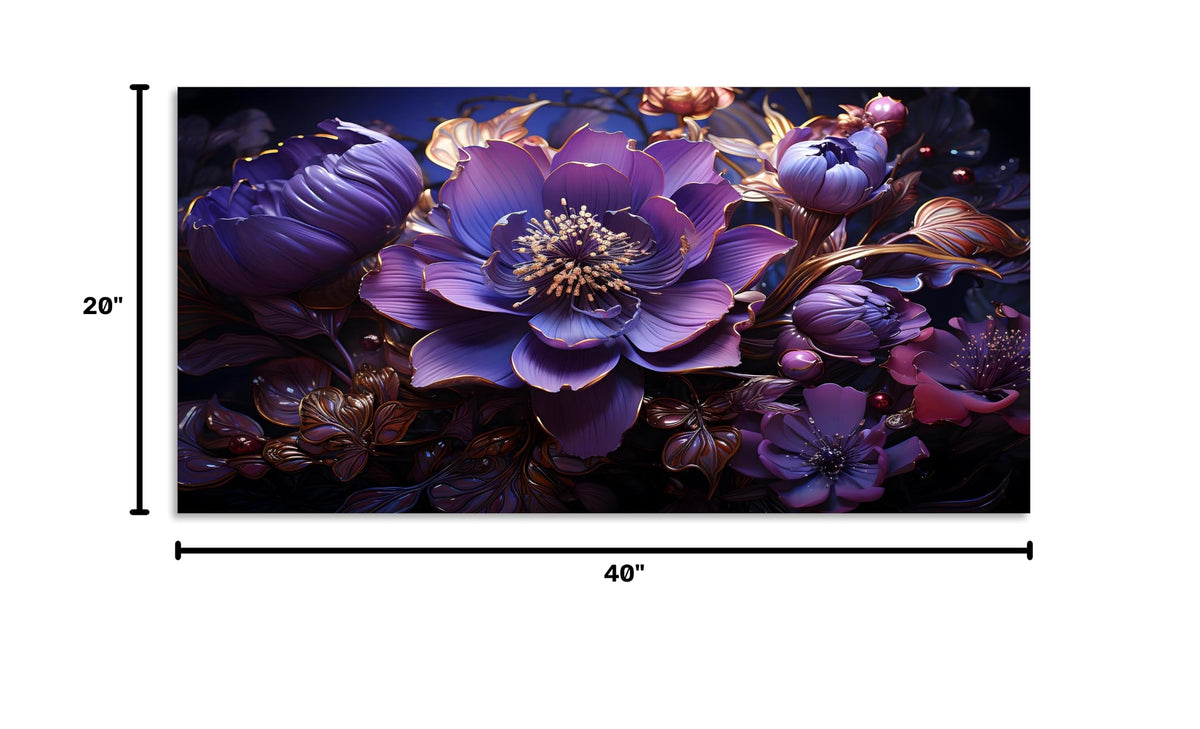 1 Panel Purple Canvas Art Purple Wall Art Abstract Flower Picture Plum Color Flowers Pictures Print on Canvas Stretched and Framed for Wall Decor Living Room Bedroom Decor 20x40 inch (40"L x 20"W / Purple Flower 4)