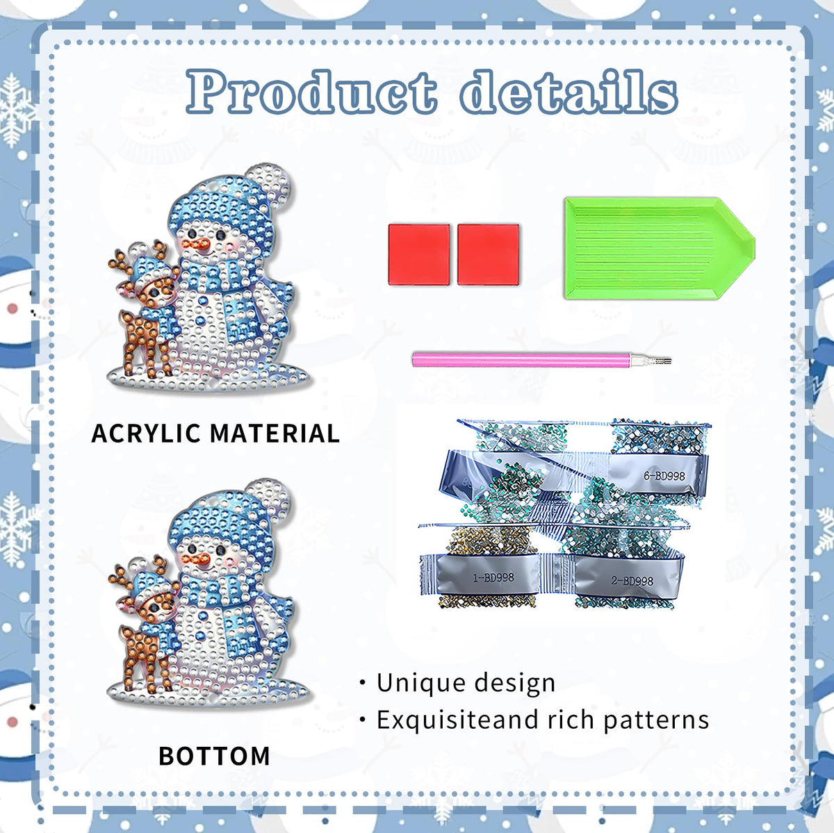 6 Pcs Christmas Diamond Art Snowman Diamond Art Kits for Adults Kids (Snowman blue)