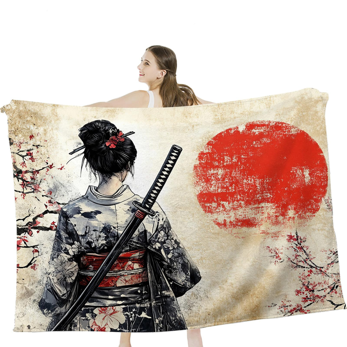 Japanese Geisha Throw Blanket (40"x50" / Japanese Samurai)