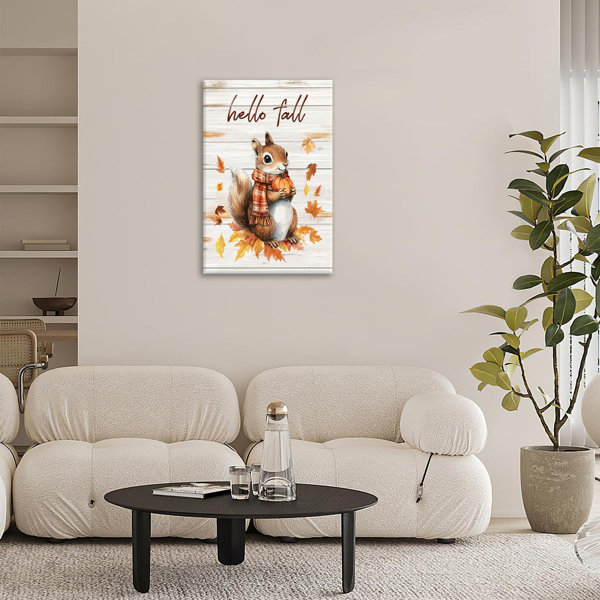 Fall Squirrel Wall Art Squirrel Pictures Wall Decor Autumn Canvas Prints Maple Leaf Decorations Painting Framed Artwork Office Home Decor For Kitchen Bathroom Bedroom Dining Living Room 16"x24" (Squirrel / 24"L x 16"W)