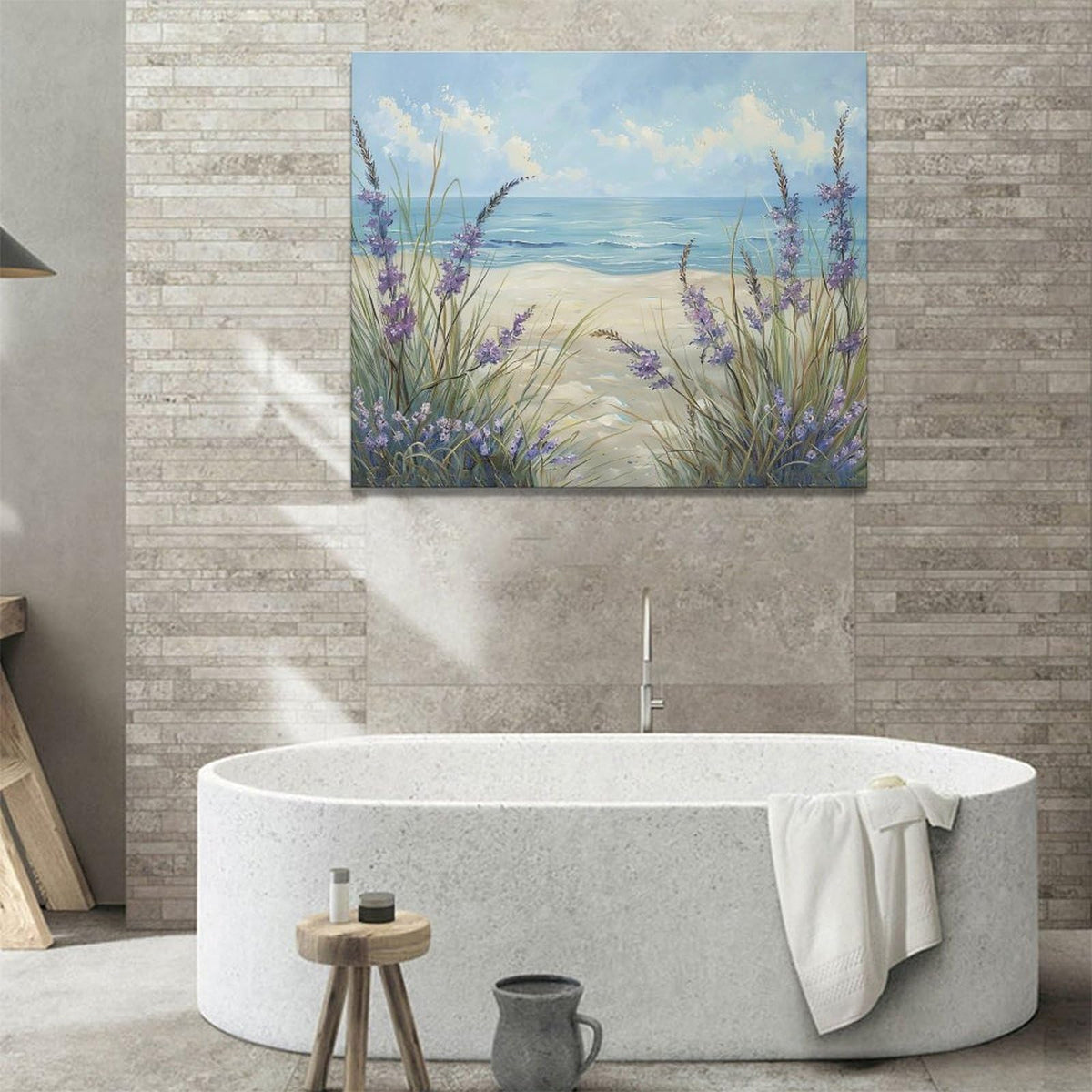 Beach Ocean Wall Art Coastal Flower Pictures Wall Decor Abstract Watercolor Seaside Canvas Painting Beach Floral Artwork for Bathroom Living Room Bedroom Kitchen Office 24 x 20 inch (24L" x 20W" / Grass Beach)