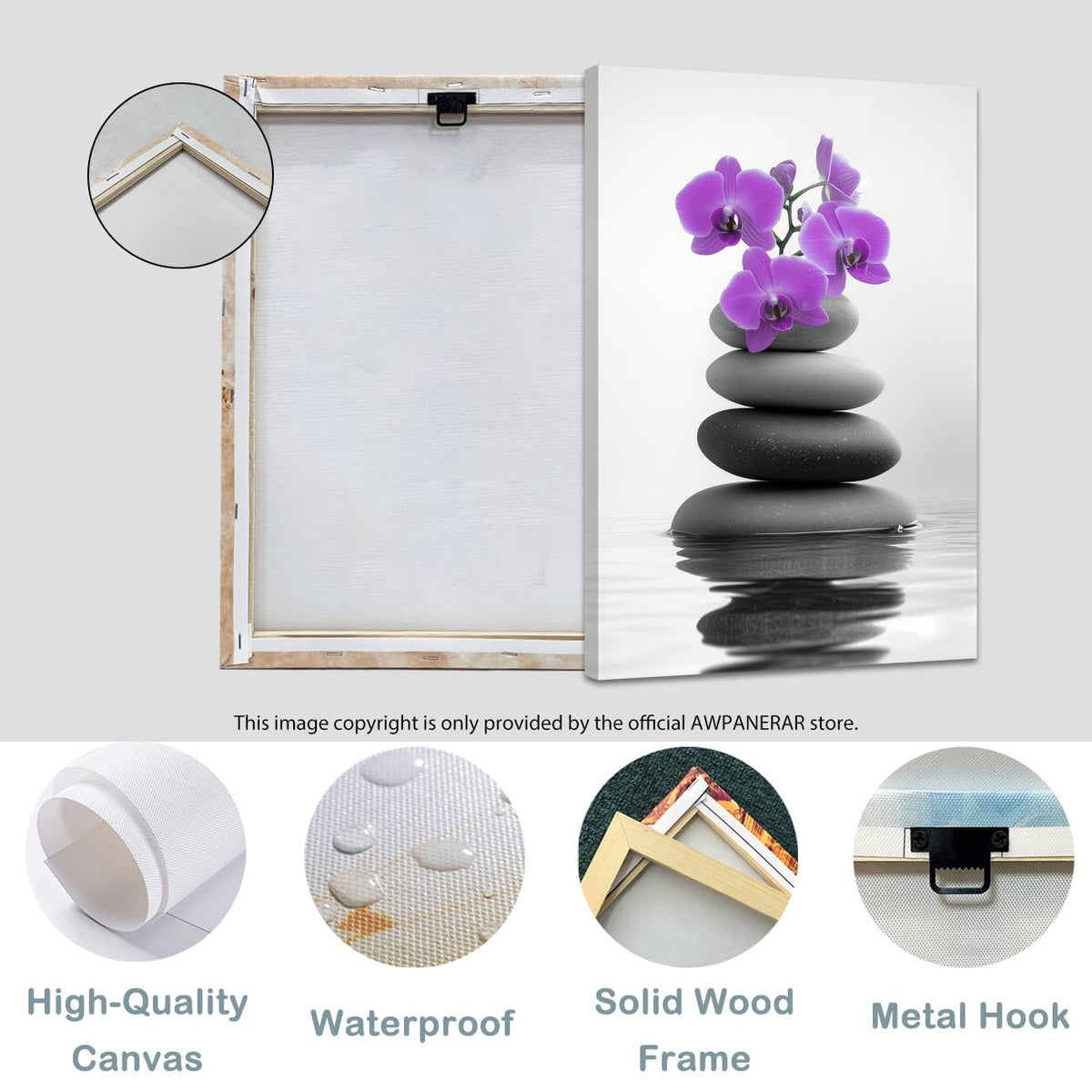 Zen Canvas Wall Art Spa Bathroom Poster Orchid Flowers and Zen Stones on Water Pictures Print Meditation Spiritual Artwork Yoga Zen Room Decor Framed (Purple / 36L" x 24W")