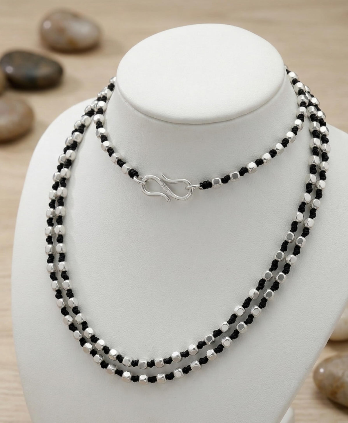 Hand Knotted 2.5mm 92.5 Sterling Silver Beads Beautiful Mala Necklace for Men and Women (925 Silver Beads)