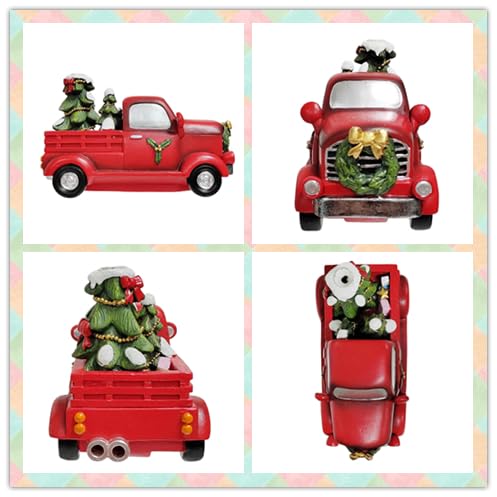 Resin Backflow Incense Cone Holder Christmas Truck Décor Statue (Red Truck)