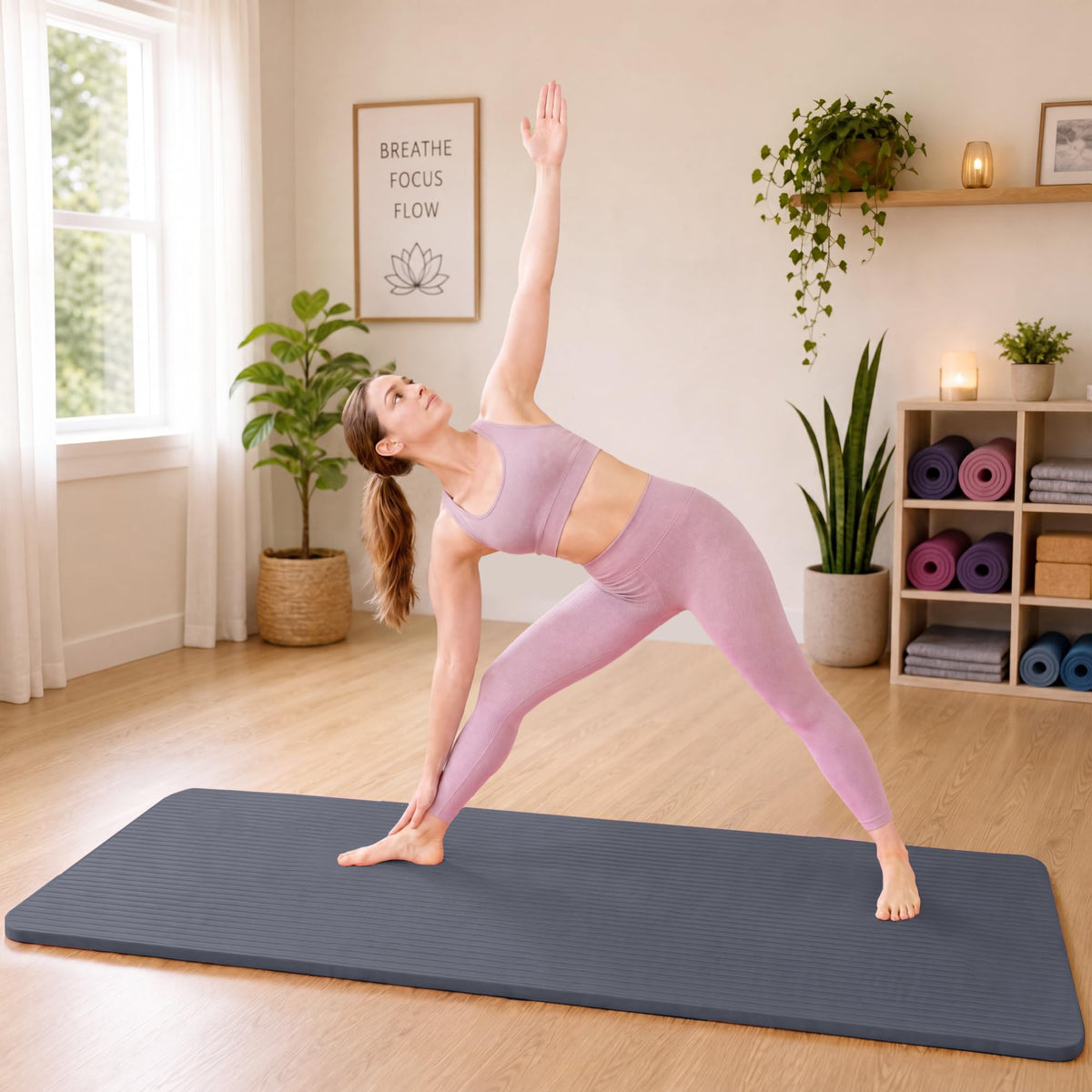 1 2"Thick Yoga Mat (Graphite / 71"L x 24"W x 0.5"Th)