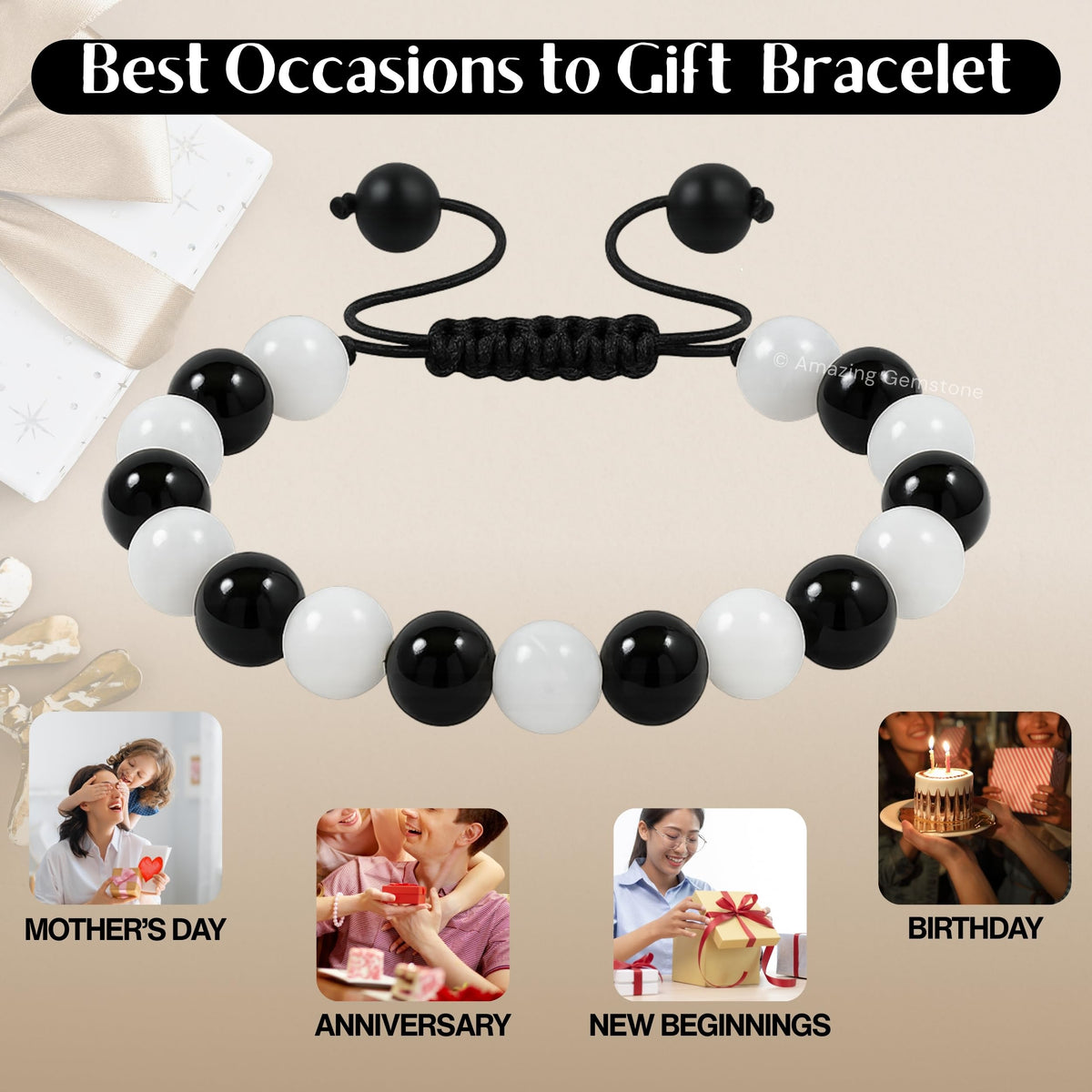 Selenite Black Tourmaline Bracelet for Women Men's Gifts (Selenite Black Tourmaline)