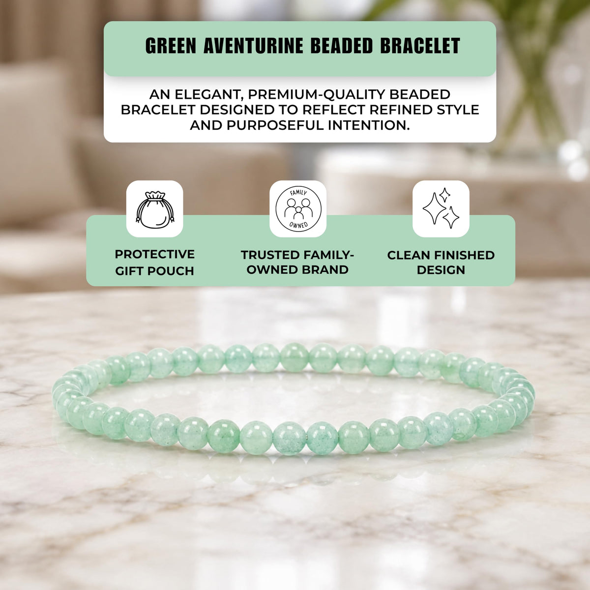 Green Aventurine Bracelet 4mm Beaded Bracelet (Green Aventurine / Large)