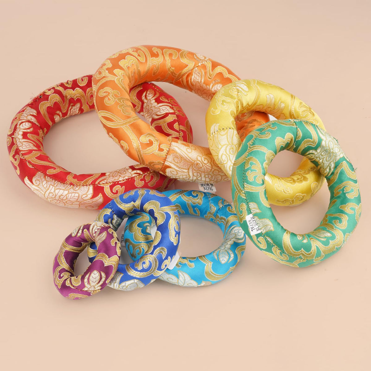 Tibetan Singing Bowl Accessories Silk Ring Cushions Handmade in Nepal Round Cushion for Sound Bowls Meditation Accessories (Multi)