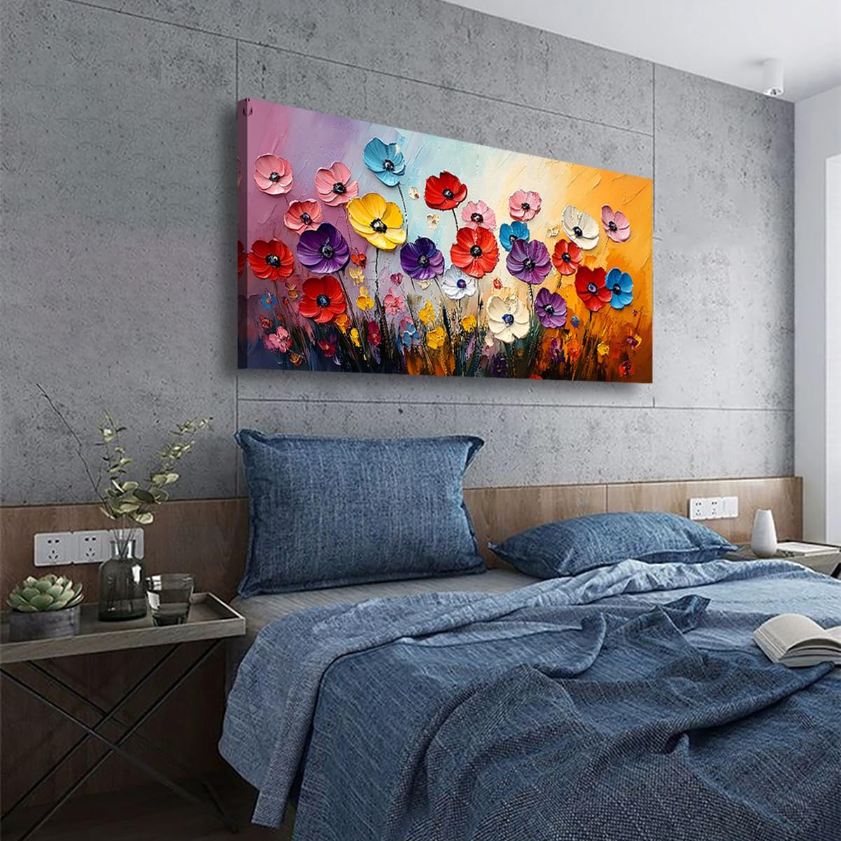 Abstract Colorful Flower Pictures Canvas Wall Art for Living room Office Bedroom Wall Decor (40"L x 20"W / Abstract Colorful Flowers)