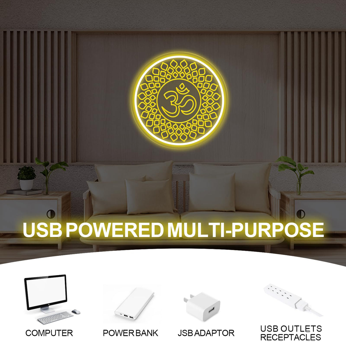 Om Symbol Mandala Neon Sign for Yoga Studio Meditation Room Zen Wall Decor (Om Buddha-Yellow)
