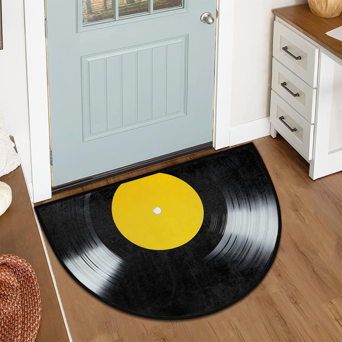 Half Round Door Mat Yellow Label Black Vinyl Record Welcome Mats Non (36 inch x 24 inch (Semicircular) / Yellow Label Black Vinyl Record)