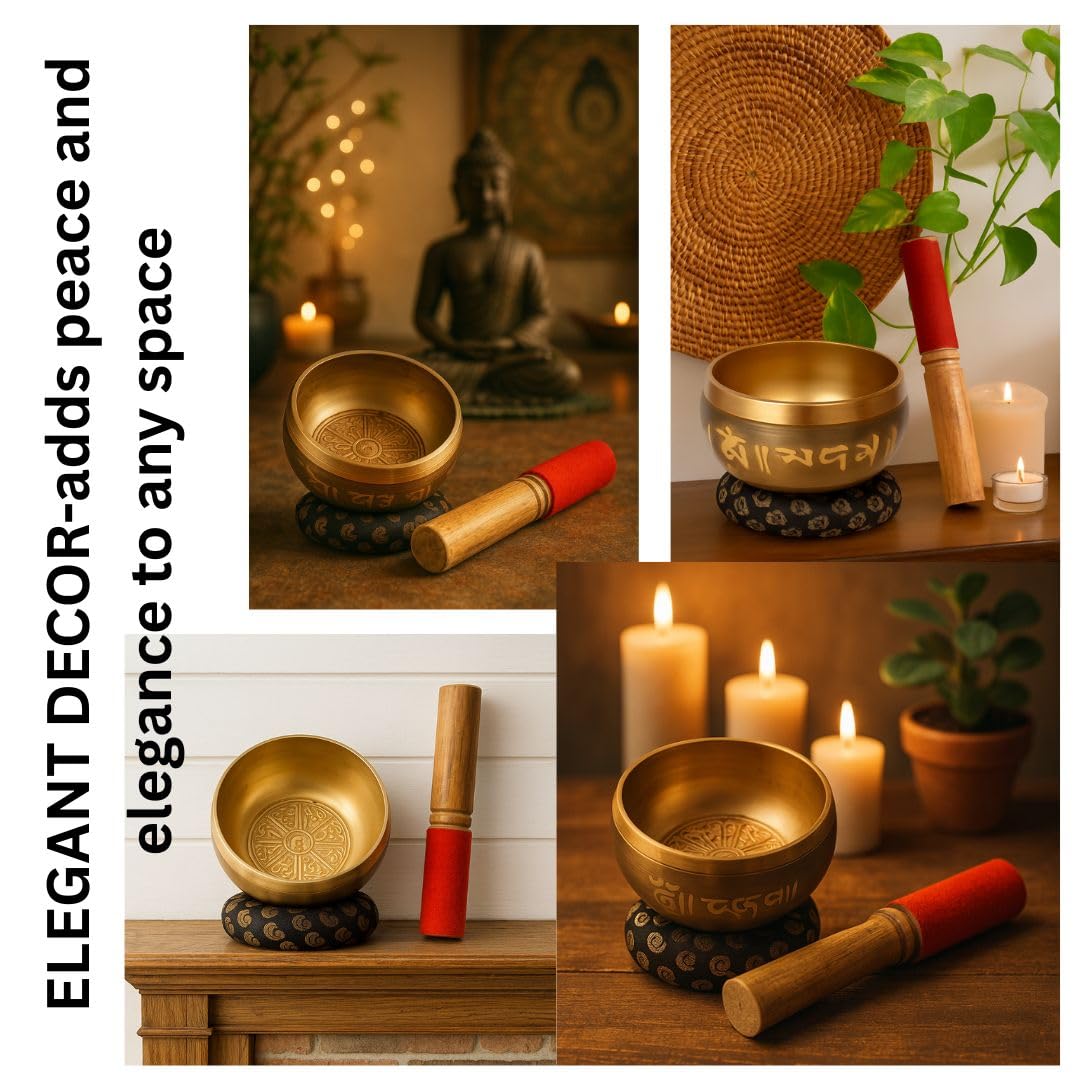 Tibetan Singing Bowl Set (4" Engraved)
