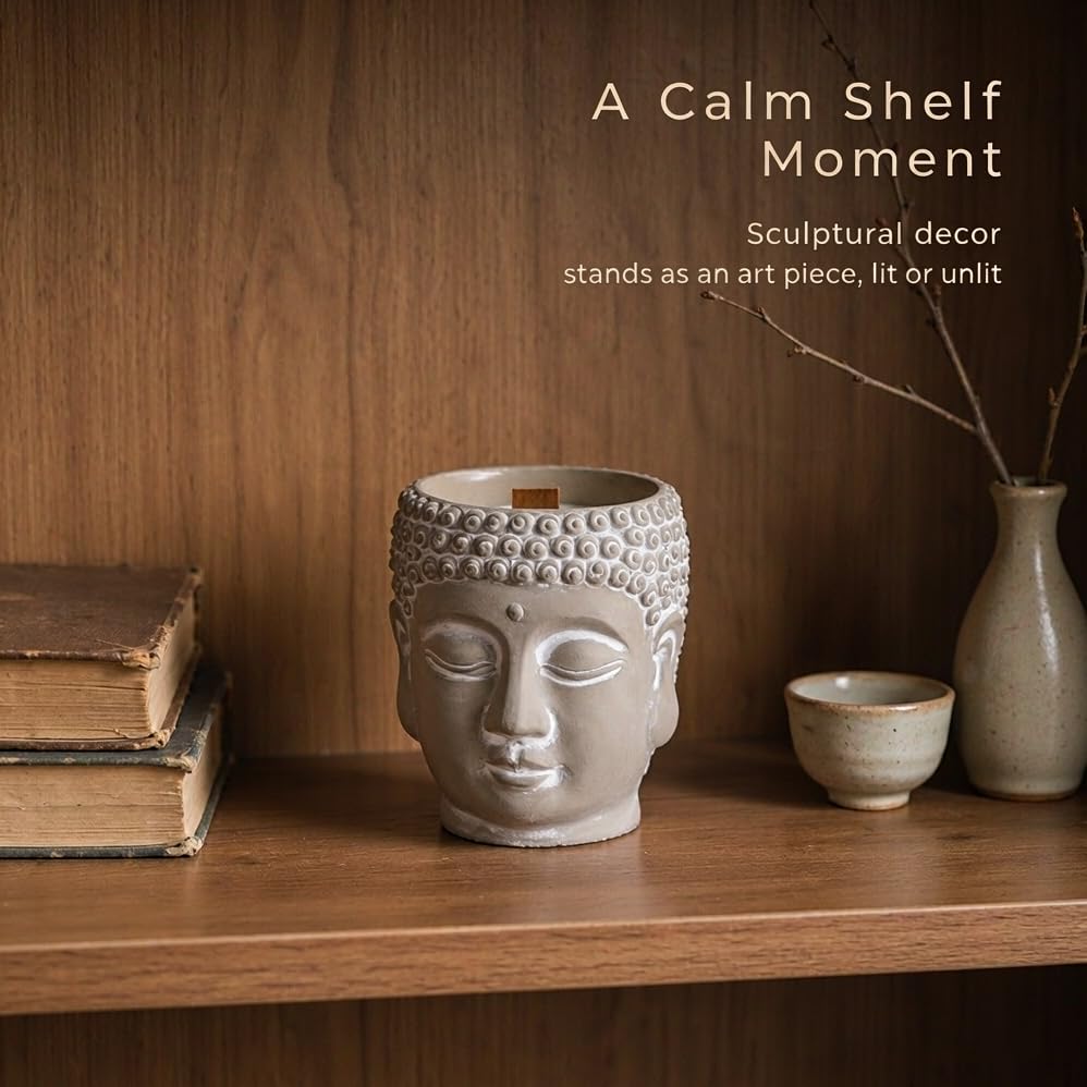 Zen Tea Soy Wax Candle Buddha Head Decor Candle 8oz for Home Meditation