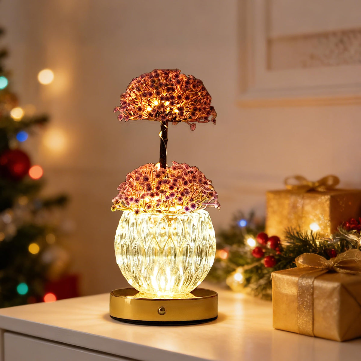 Touch Dimmable Purple Flower Lamp Color Changing Light for Bedroom Bar Coffee Shop (Babysbreath-Purple)