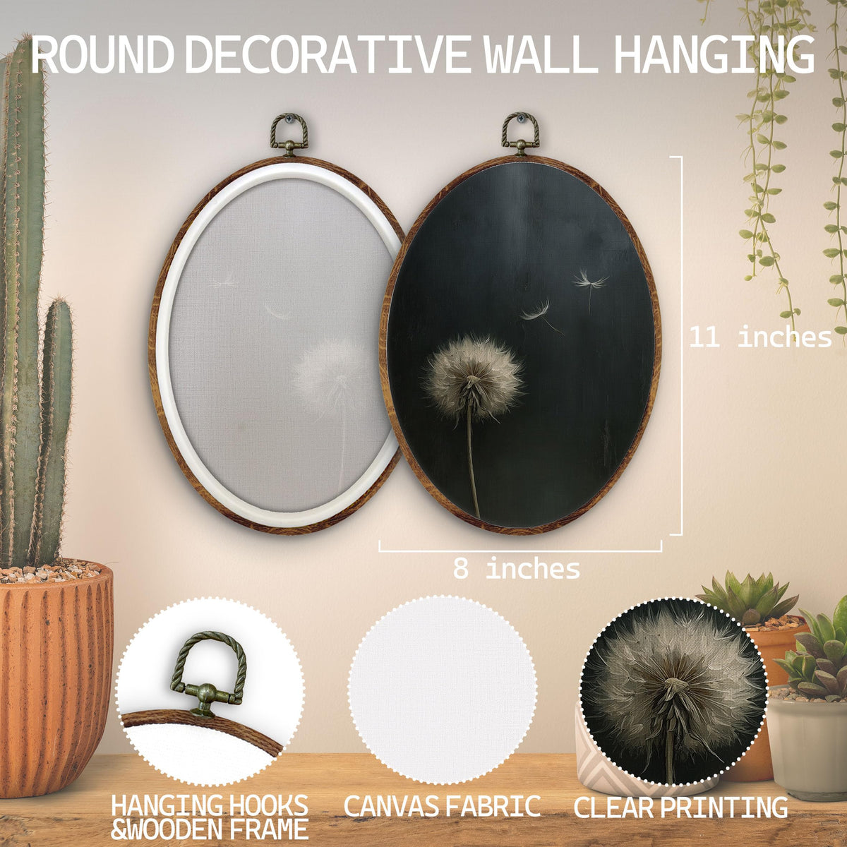 Moody Dandelion Botanical Floral Oval Wall Art Decor (Dandelion)