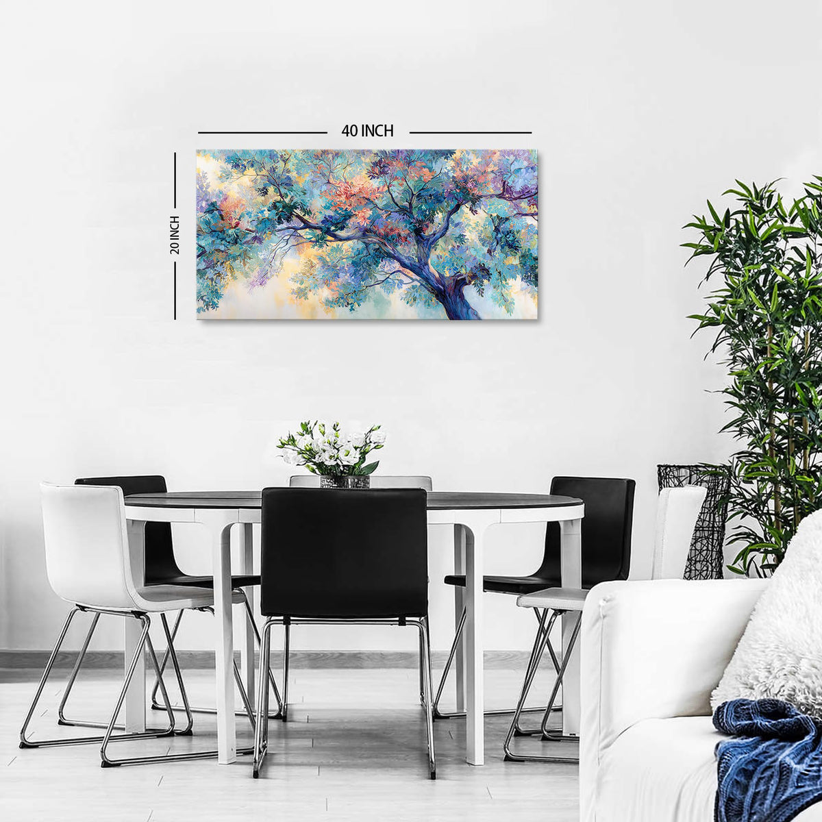 Abstract Wall Art Colorful Tree Flower Canvas Picture for Living Room Watercolor Blossom Trees Wall Decor Pastel Forest Landscape Painting Nature Scenery Poster Artwork Home Office Decorations 20x40" (40"L x 20"W / Colorful Tree)