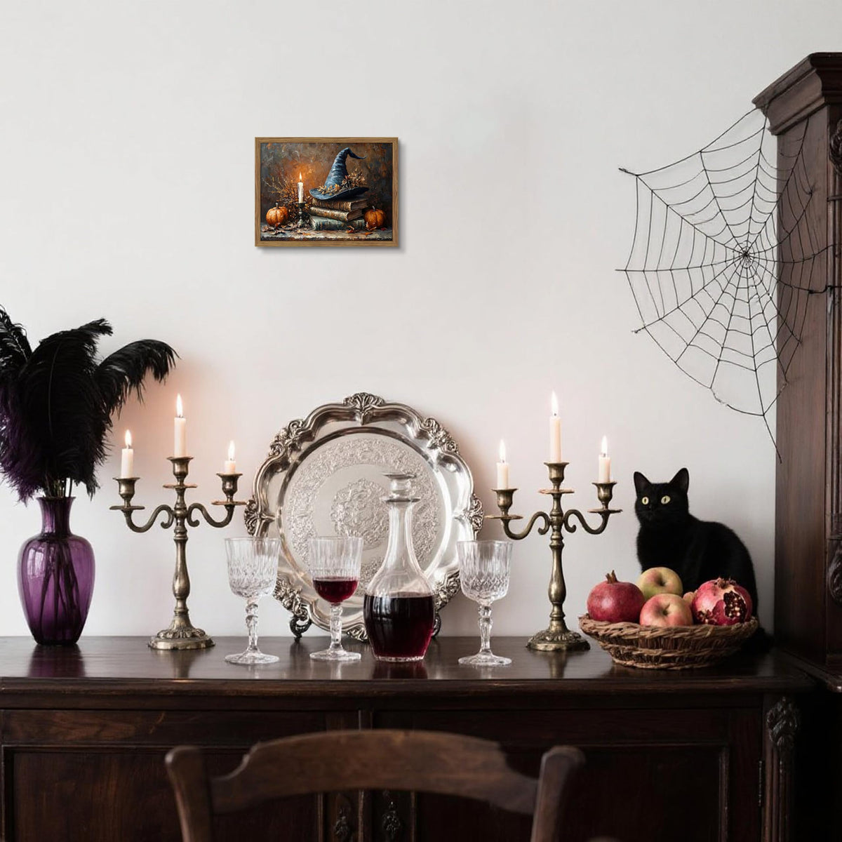 Vintage Halloween Wall Art (Scary Wizard Hat / 10"L x 8"W)