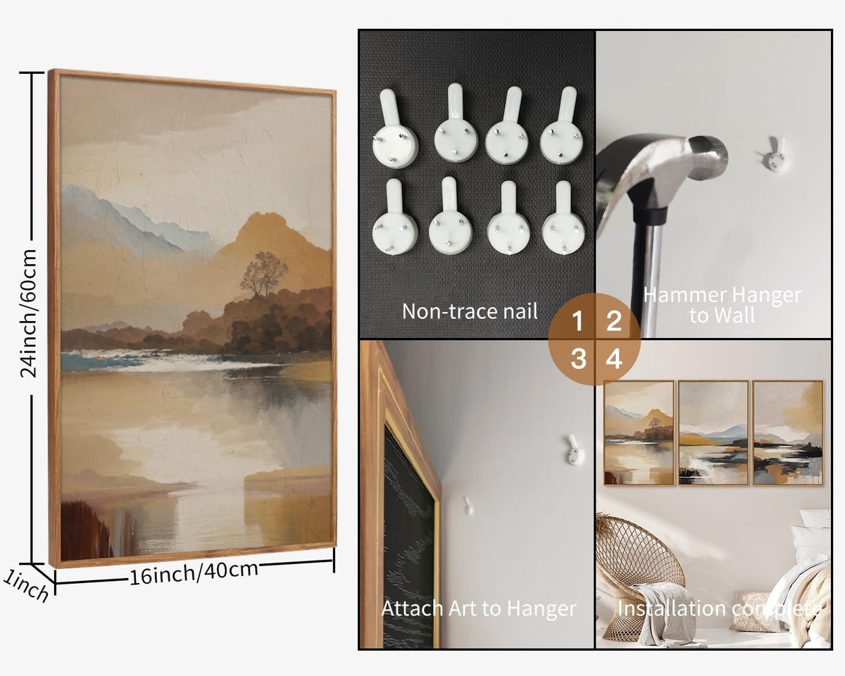Beige Abstract Mountain Framed Canvas Wall Art (Abstract Mountains / 24"L x 16"W)
