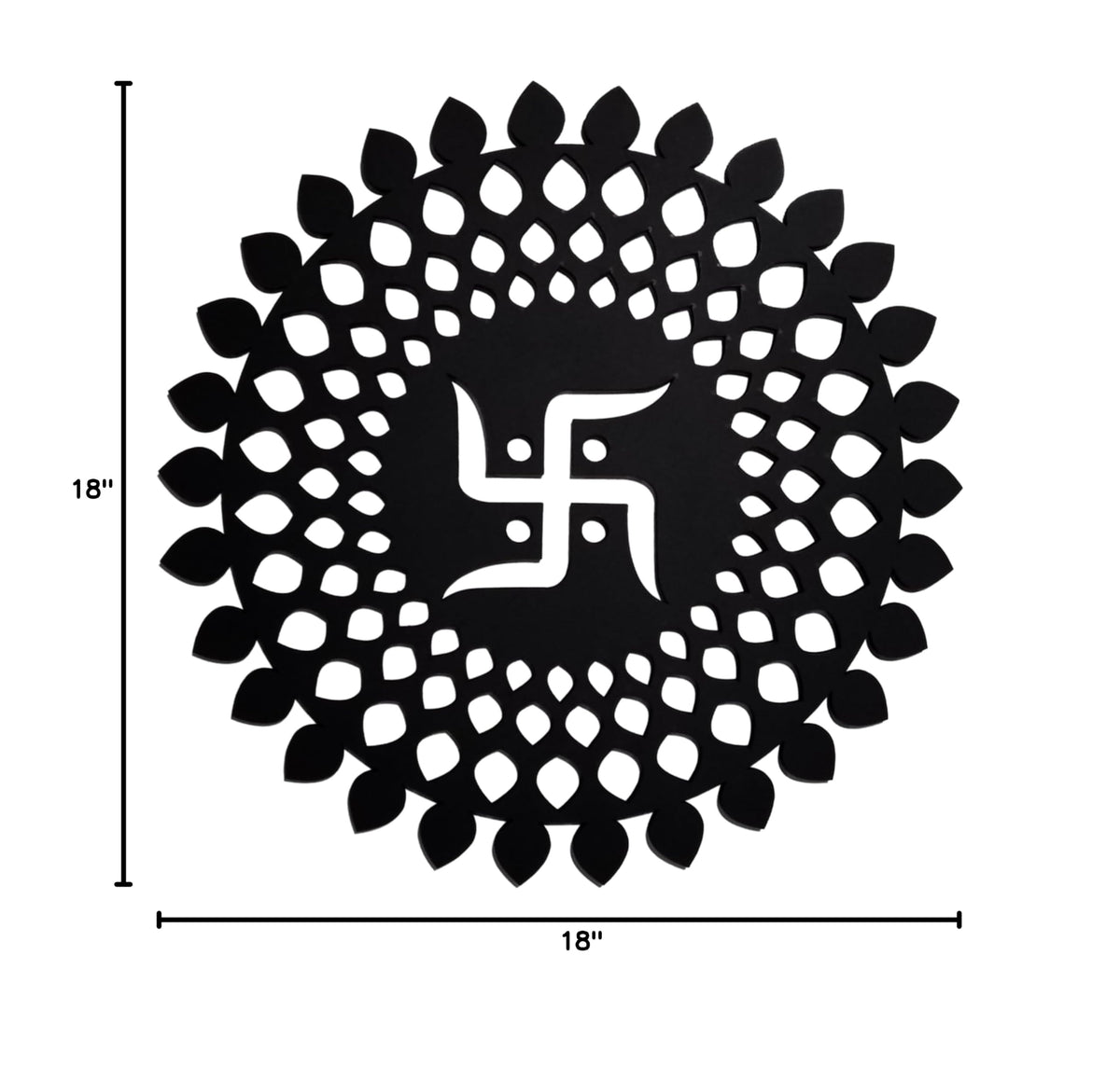 Black Round Decorative Wall Art Mdf Wooden Chakra For Temple (MANDALA -Black / 18"L x 18"W)